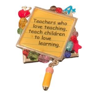 Vintage Handmade Teacher Pin Brooch by Tanya Creations - Thank You School Gift